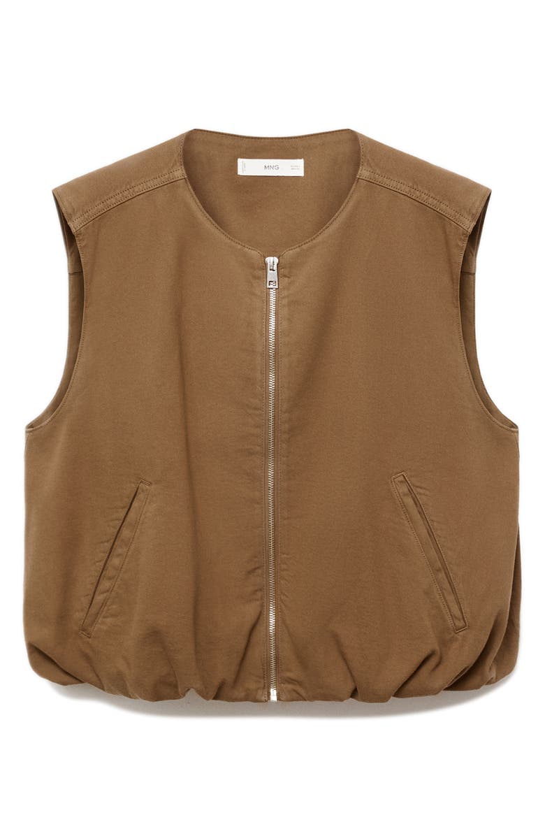MANGO Bubble Hem Denim Vest, Alternate, color, Brown