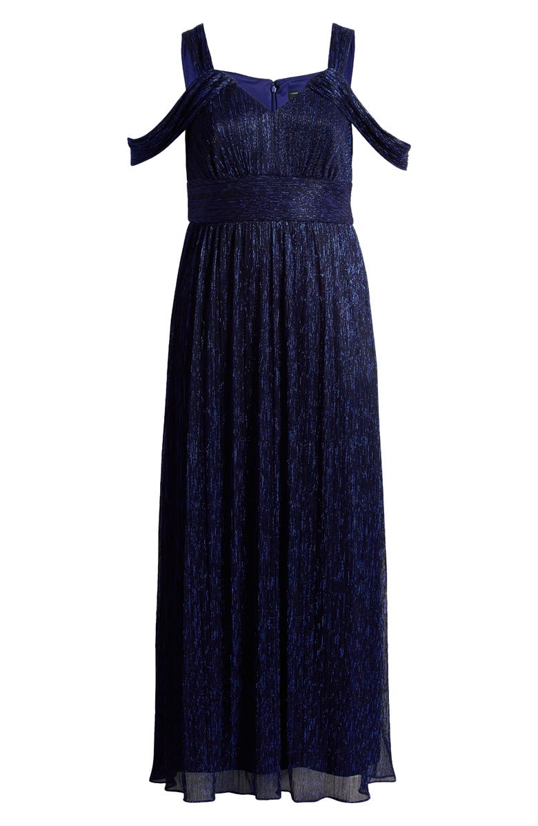 Alex Evenings Metallic Cold Shoulder Gown, Alternate, color, 