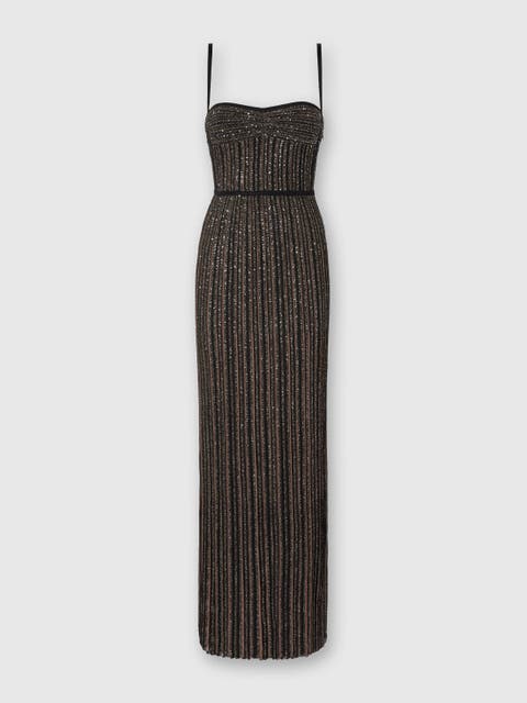 Sleeveless Long Dress With Lamé Stripes