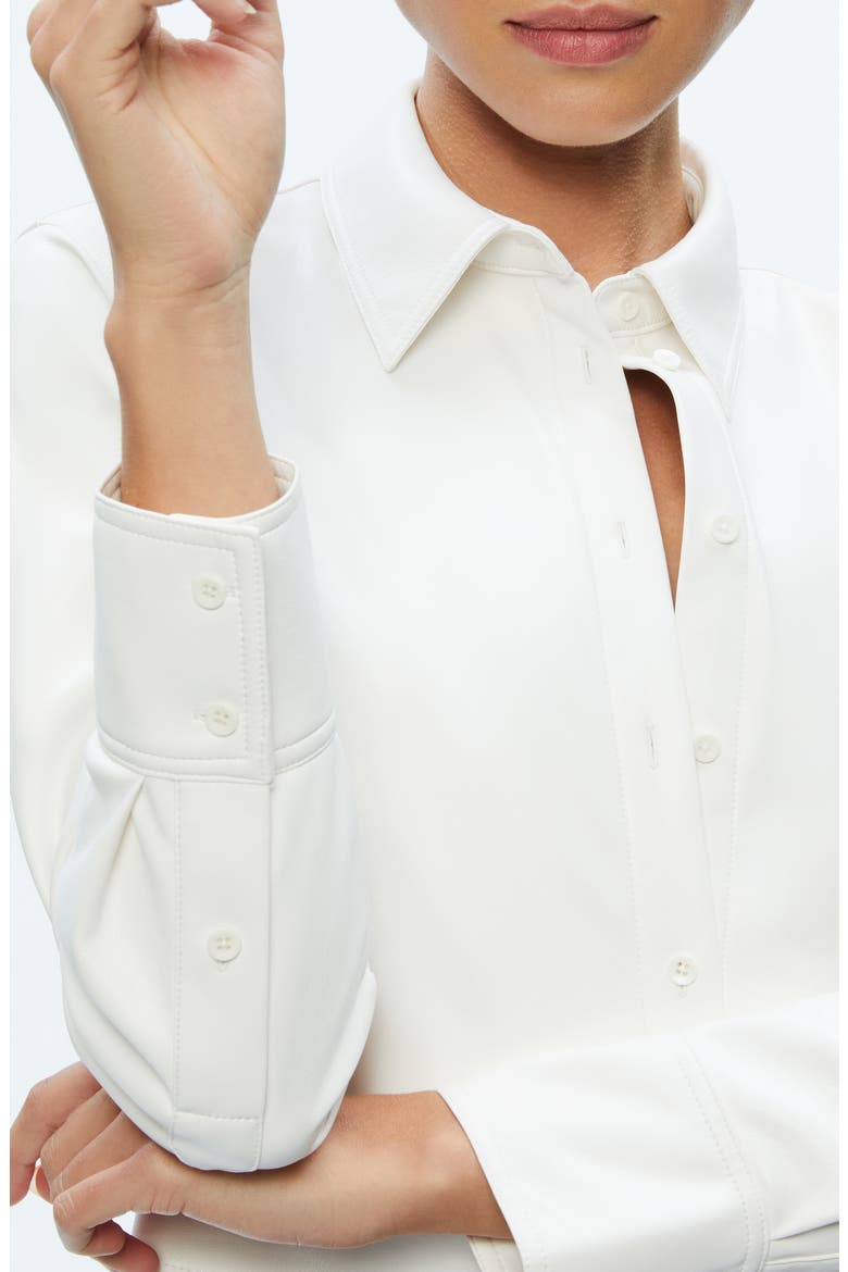 Leon Crop Faux Leather Shirt, Alternate, color, OFF WHITE