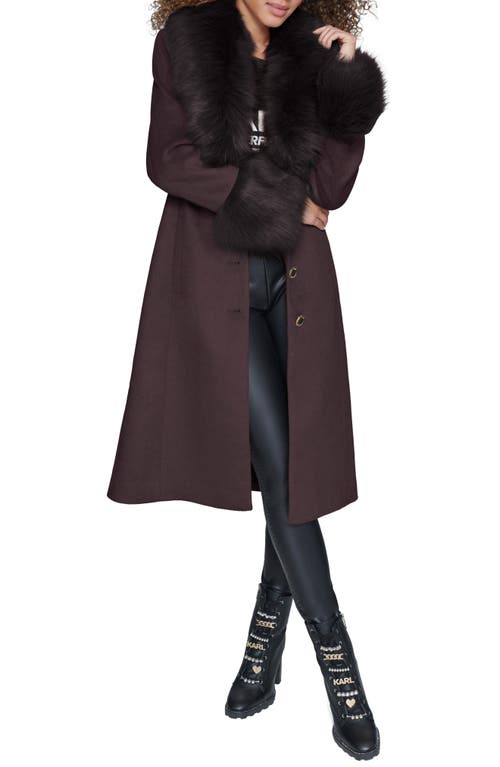 Karl Lagerfeld Paris Faux Fur & Wool Blend Coat In Burgundy