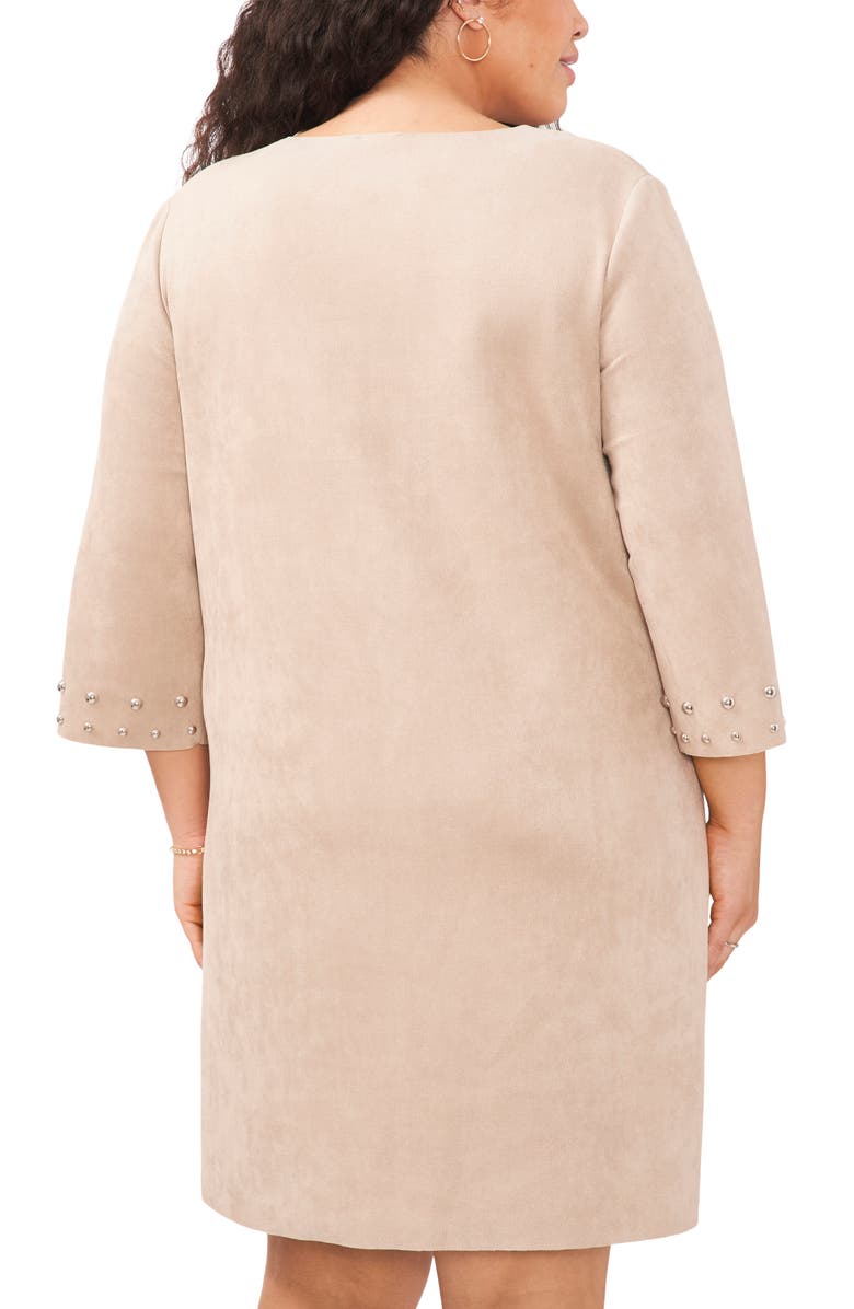 Vince Camuto Studded Split Neck Shift Dress, Alternate, color, Latte