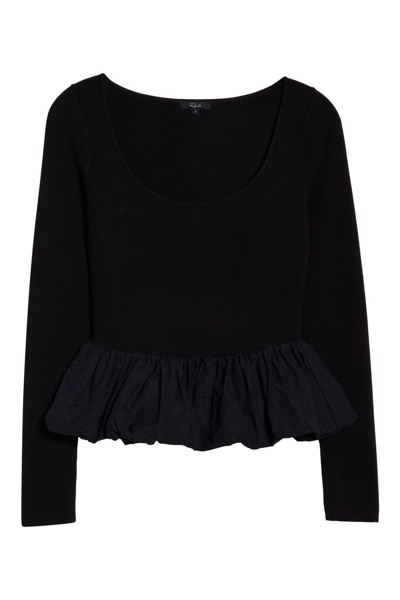 Tillie Bubble Hem Rib Top, Alternate, color, BLACK