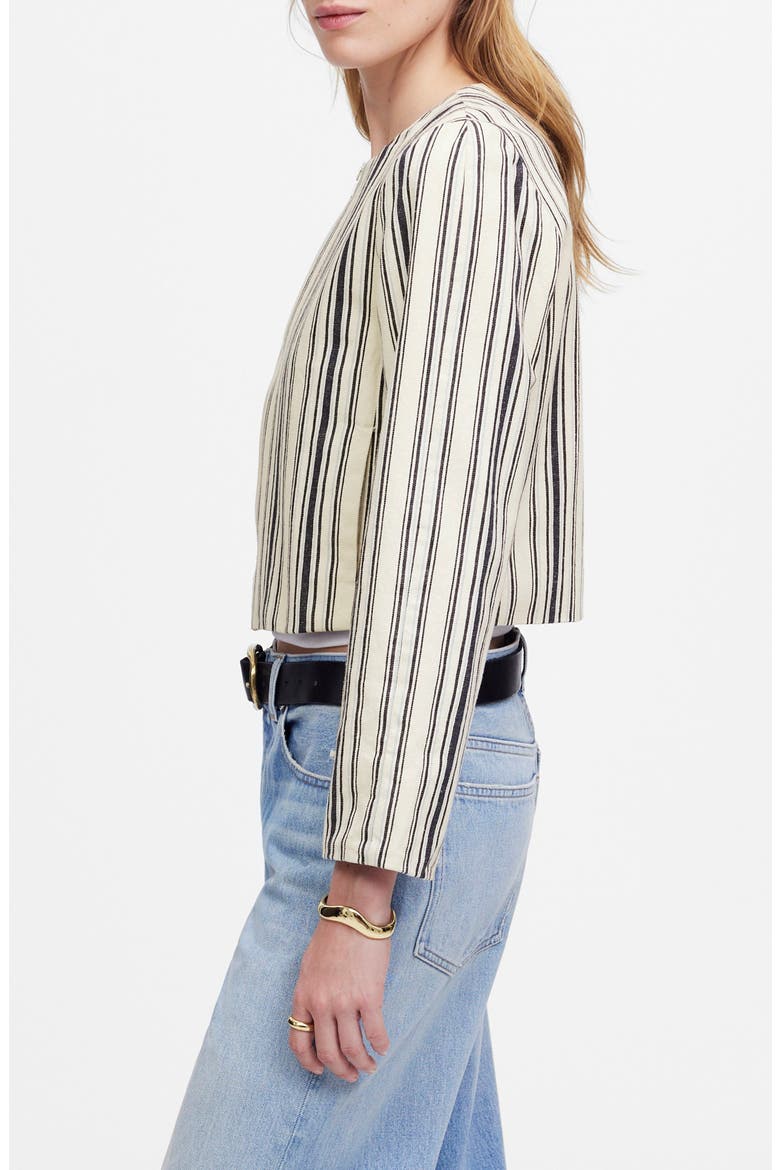 Stripe Crop Cotton & Linen Jacket, Alternate, color, VINTAGE IVORY