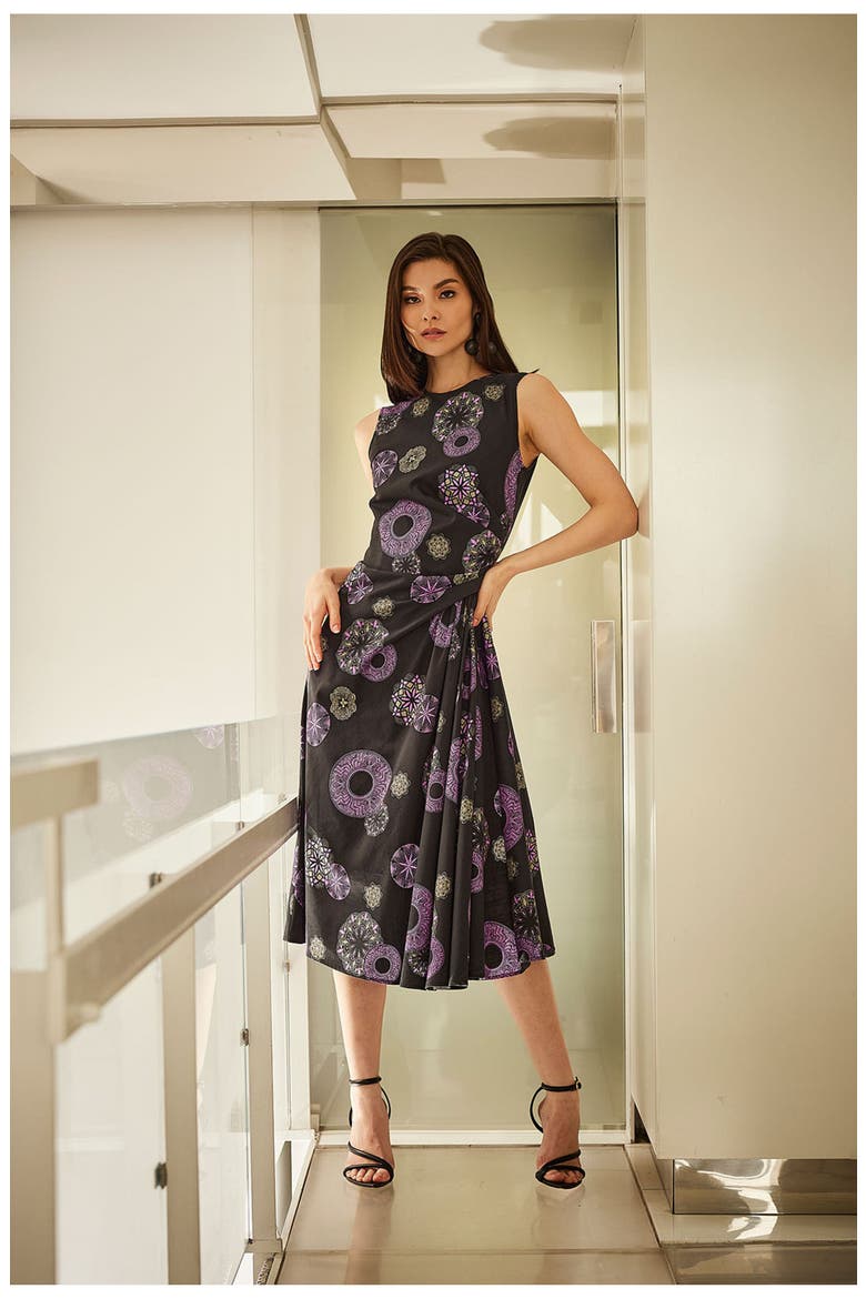 Ikigai Sleeveless Side Drape Dress, Alternate, color, BLACK