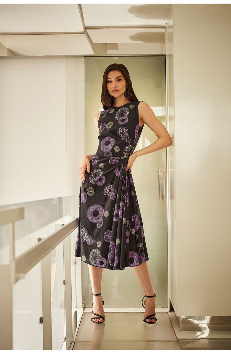 Natori Ikigai Sleeveless Side Drape Dress, Alternate, color, Black