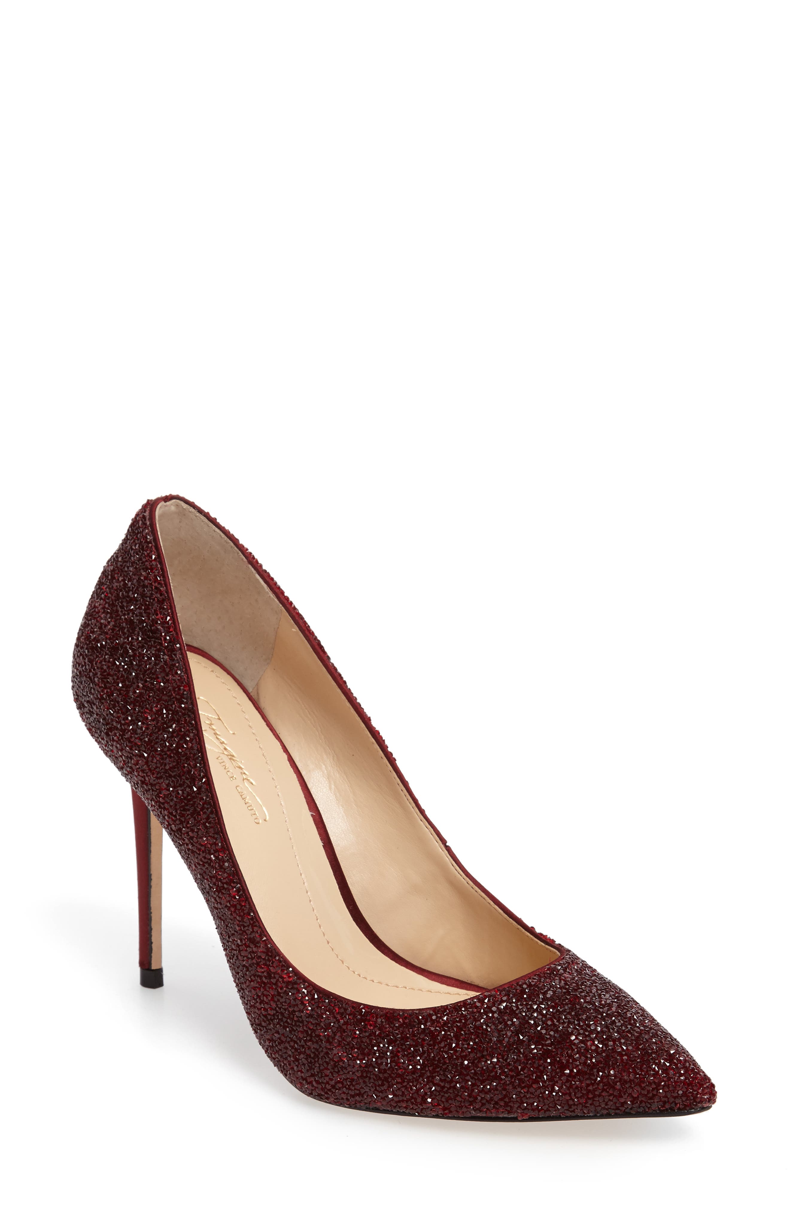 'Olson' Crystal Embellished Pump, Main, color, CURRANT SATIN