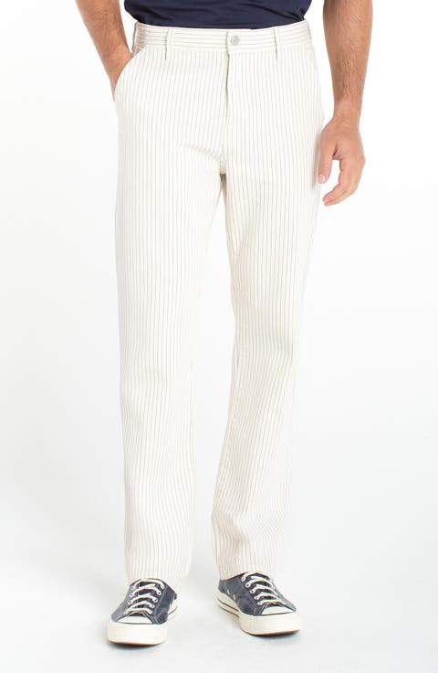 Sutton Stripe Loose Straight Cotton Denim Pants
