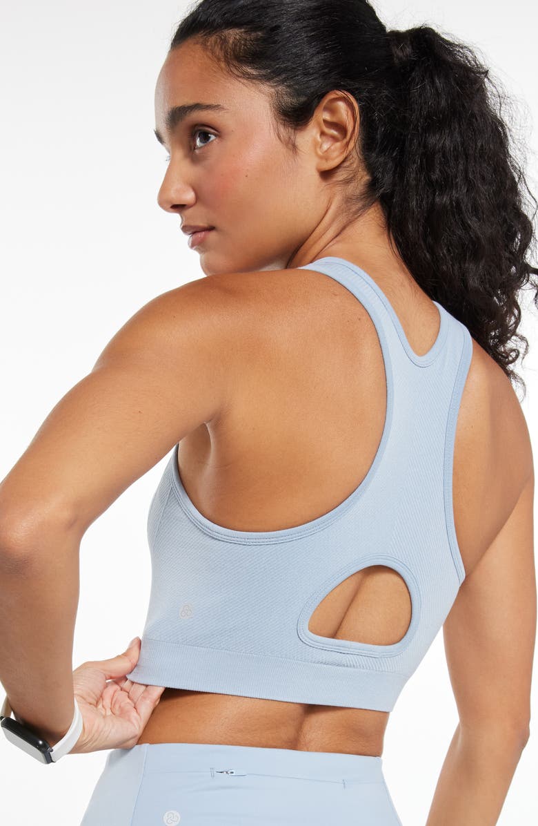 Zella Racerback Seamless Sports Bra, Alternate, color, Blue Fog