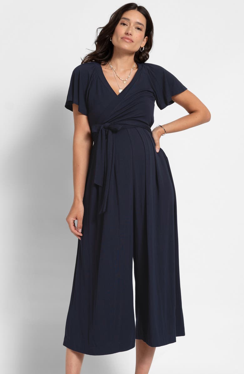 Seraphine Tie Belt Crop Wide Leg Maternity/Nursing Jumpsuit, Alternate, color, 