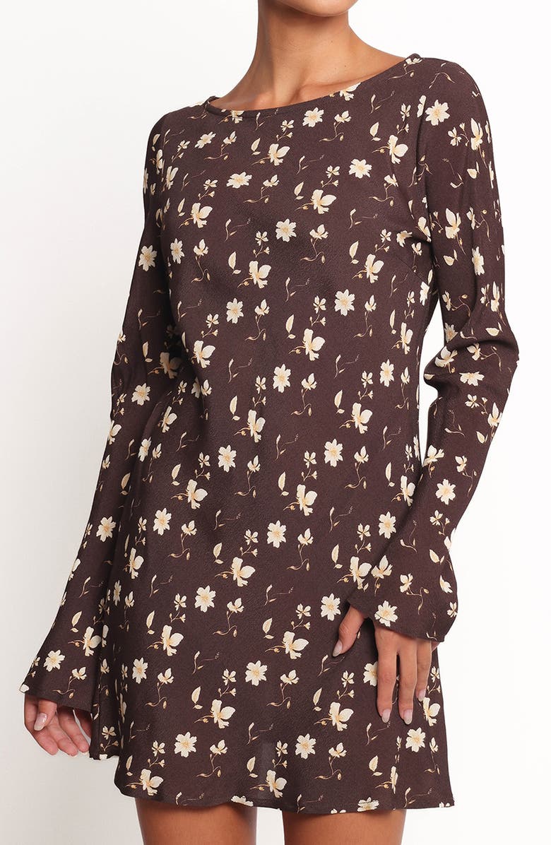 Petal & Pup Amity Long Sleeve Minidress, Alternate, color, Brown Floral