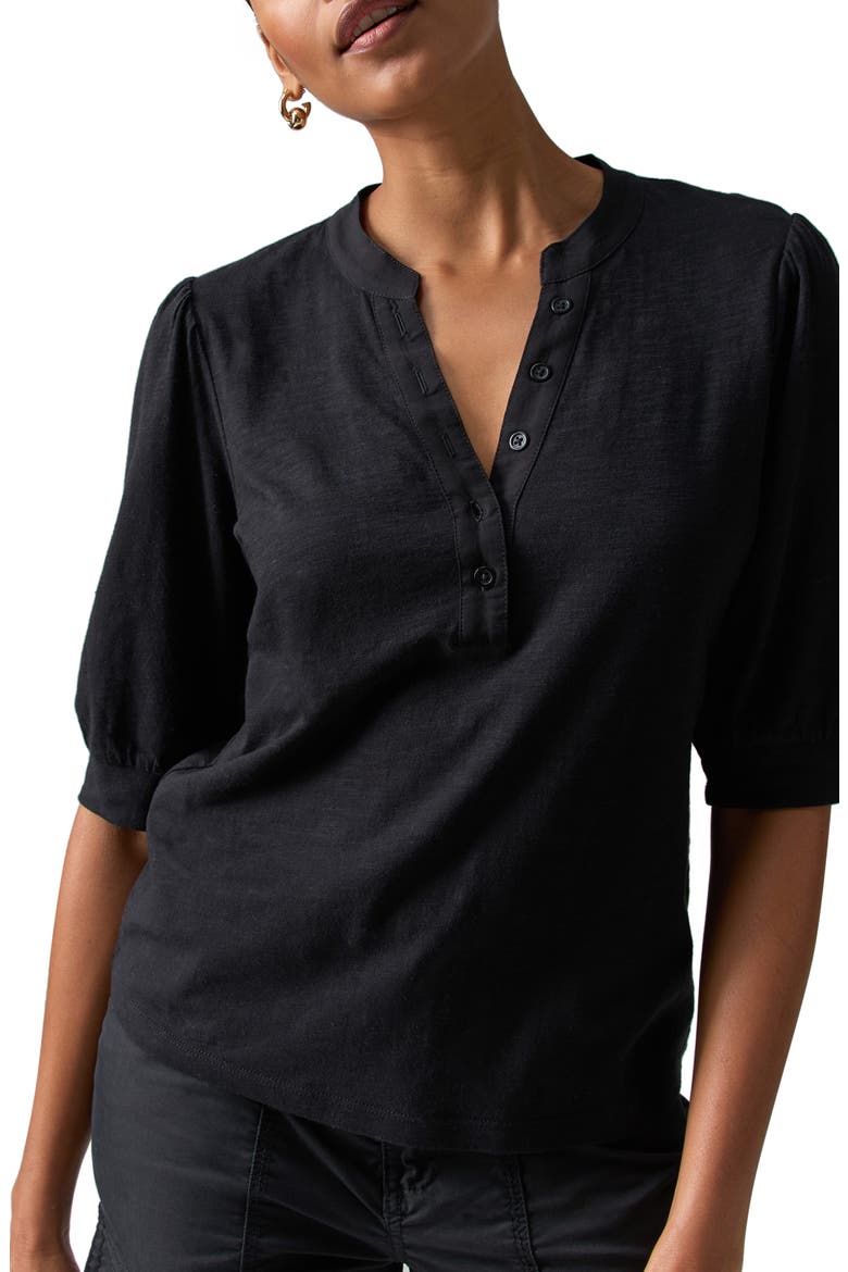 Mixed Media Organic Cotton Blend Top, Alternate, color, BLACK