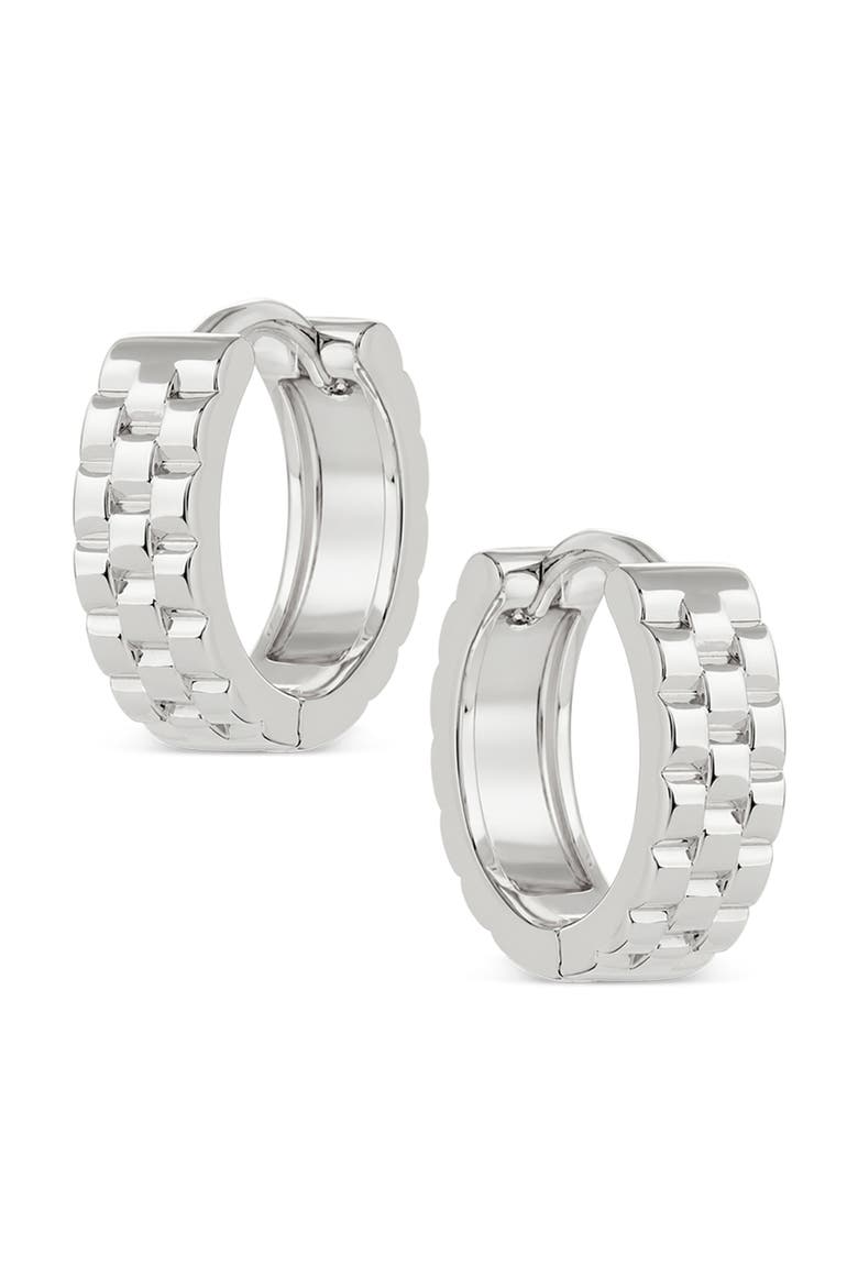 Honeycomb Huggie Hoop Earrings, Main, color, SILVER