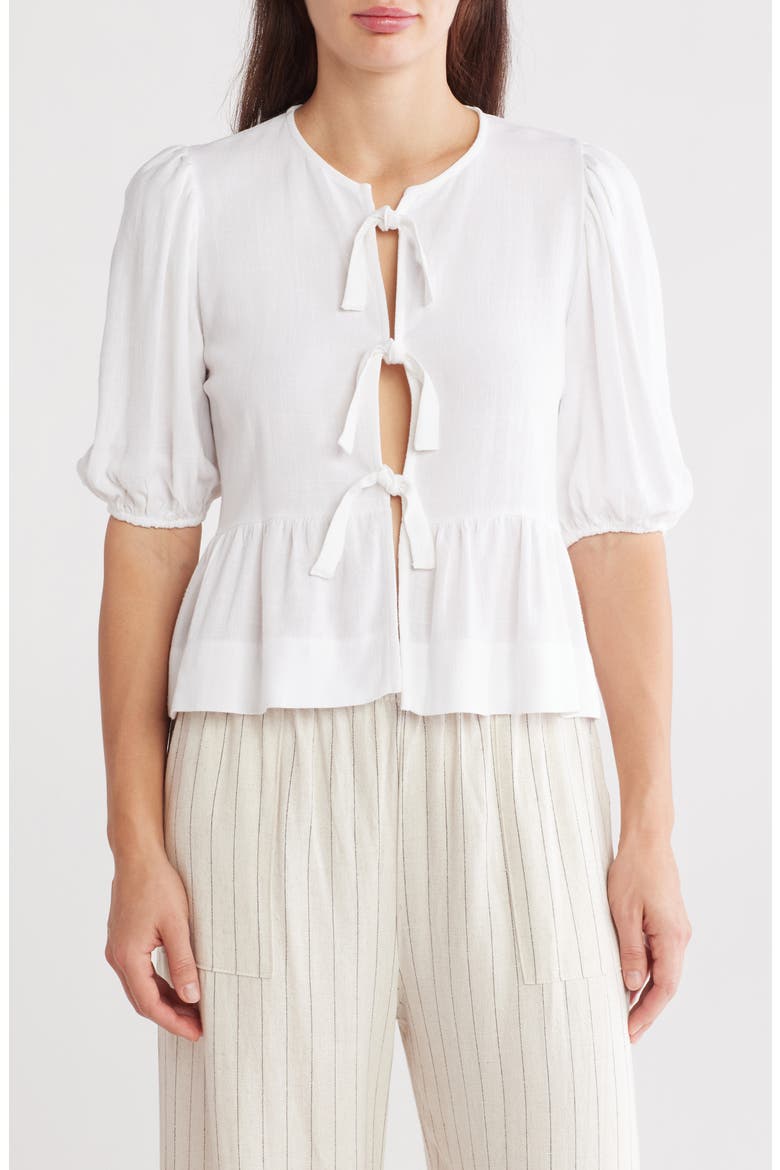 Tie Front Peplum Top, Main, color, WHITE