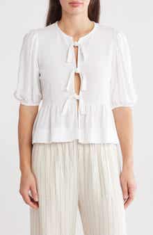 Renee C Tie Front Peplum Top