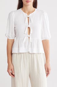 Renee C Tie Front Peplum Top