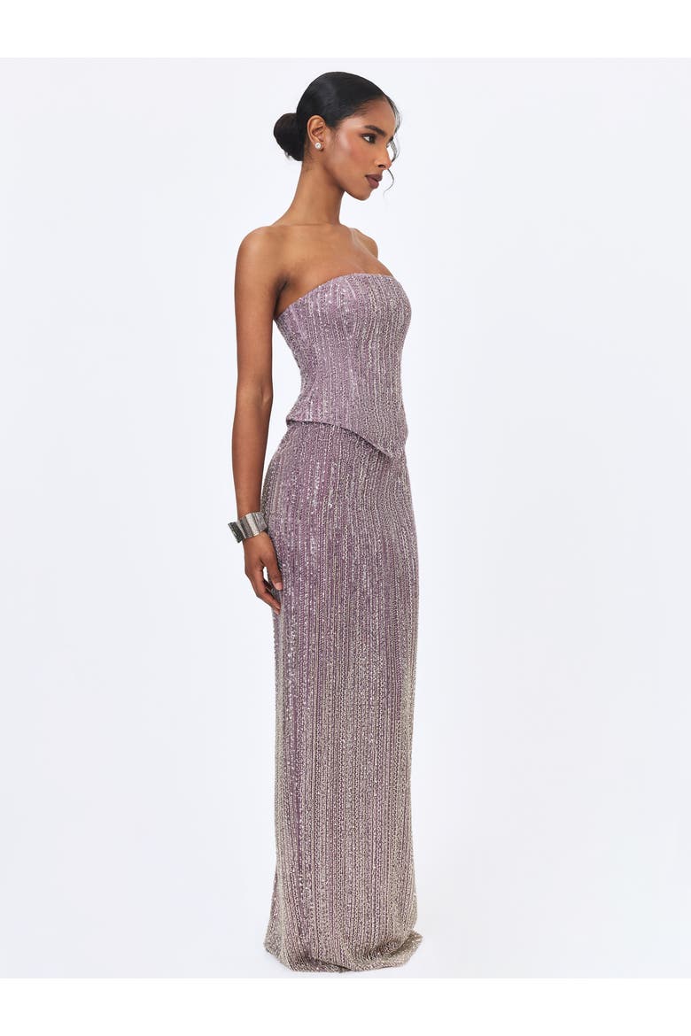 Tosca Crystal Beaded Corset Strapless Peplum Dress, Alternate, color, Purple