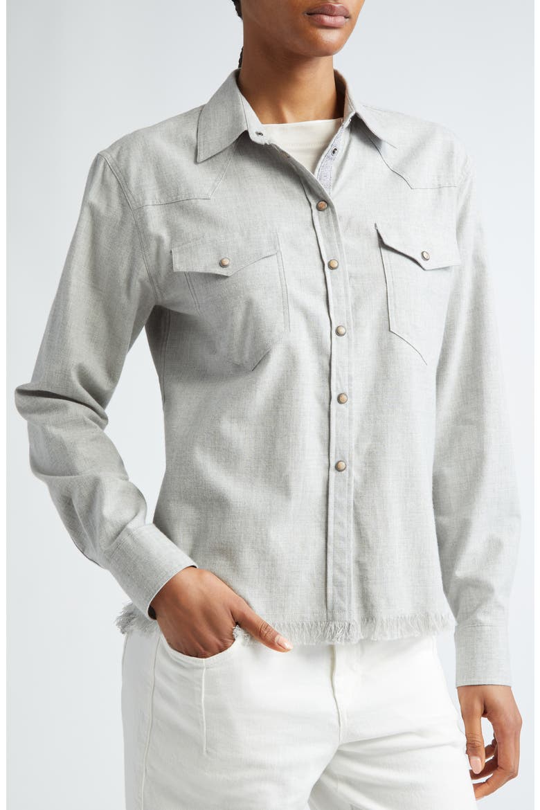 Raw Hem Western Shirt, Alternate, color, GREY