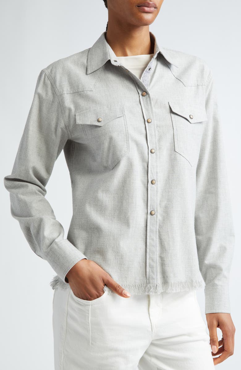 Eleventy Raw Hem Western Shirt, Alternate, color,