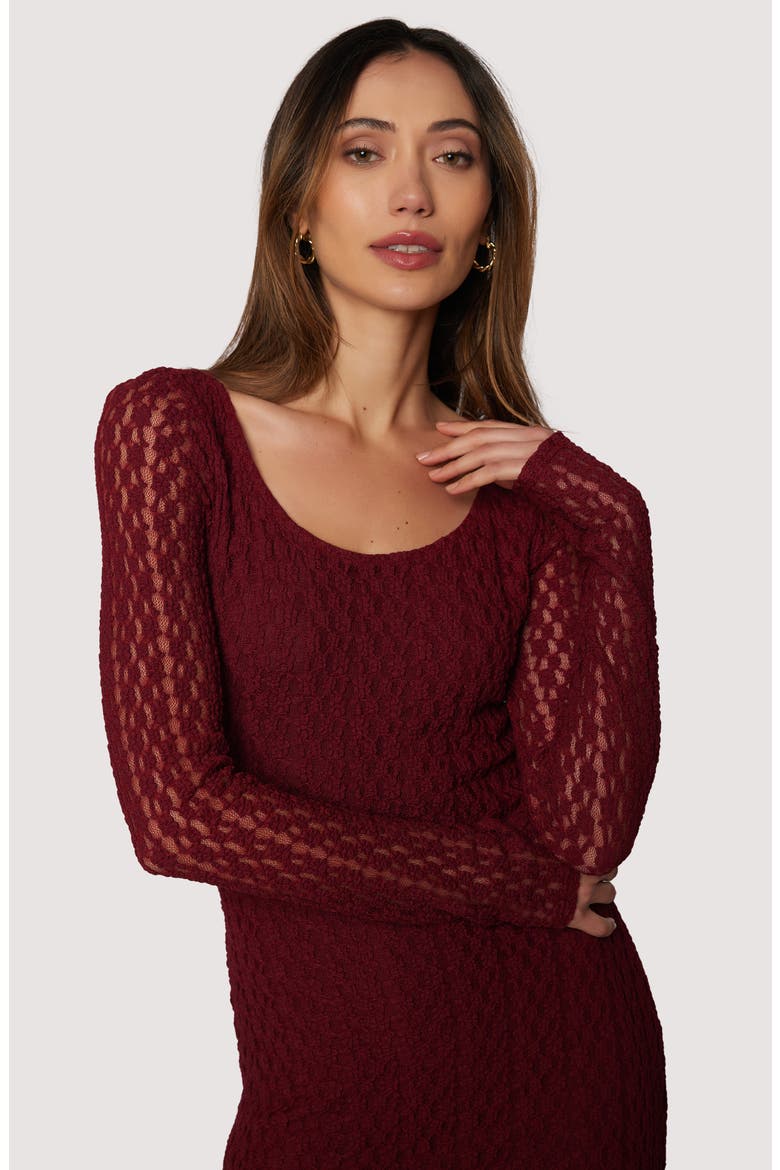 Sistine Tale Long Sleeve Open Stitch Maxi Dress, Alternate, color, MERLOT