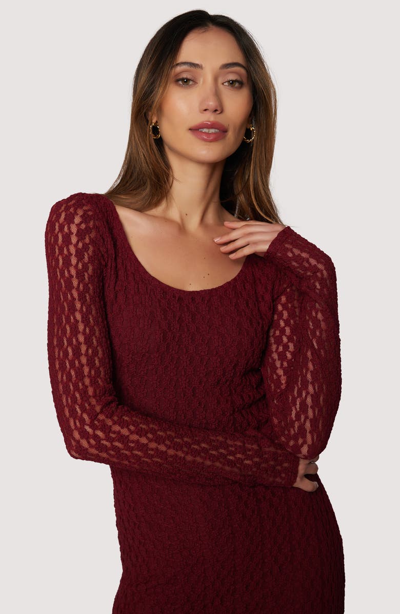 Lost + Wander Sistine Tale Long Sleeve Open Stitch Maxi Dress, Alternate, color, Merlot