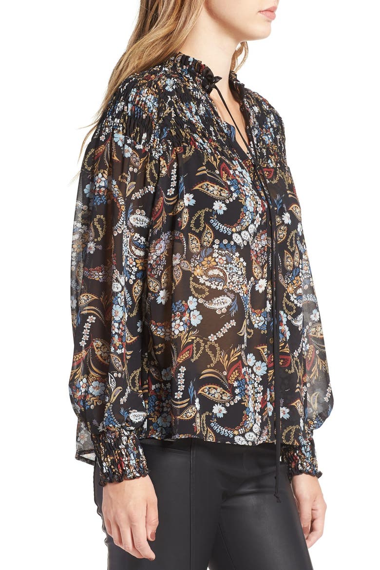 'Russell' Chiffon Blouse, Alternate, color, BLACK FLORAL