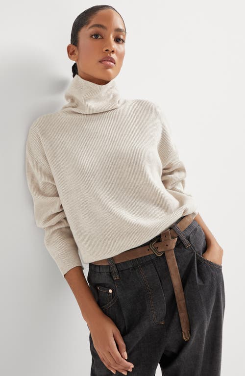 Brunello Cucinelli Ribbed Cashmere Roll-neck Jumper In Oyster