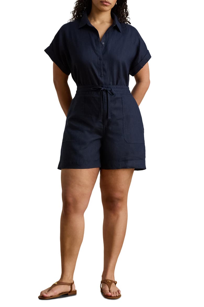 Linen Drawstring Shorts, Main, color, LAUREN NAVY BLUE