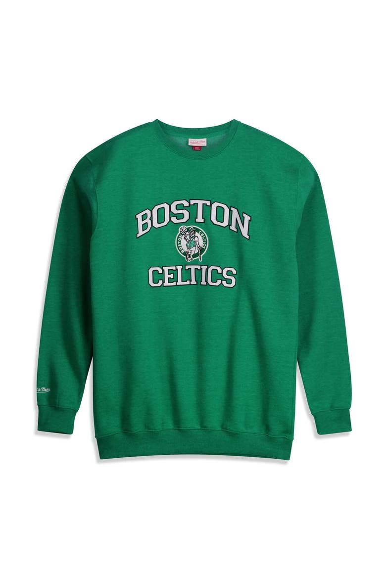 Men's Mitchell & Ness Heather Kelly Green Boston Celtics Hardwood Classics Big & Tall Crewneck Sweatshirt, Main, color, Heather Kelly Green