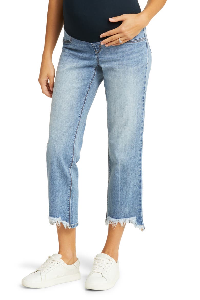 Over the Bump Frayed Ankle Straight Leg Maternity Jeans, Main, color, XYLO