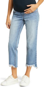1822 Denim Over the Bump Frayed Ankle Straight Leg Maternity Jeans