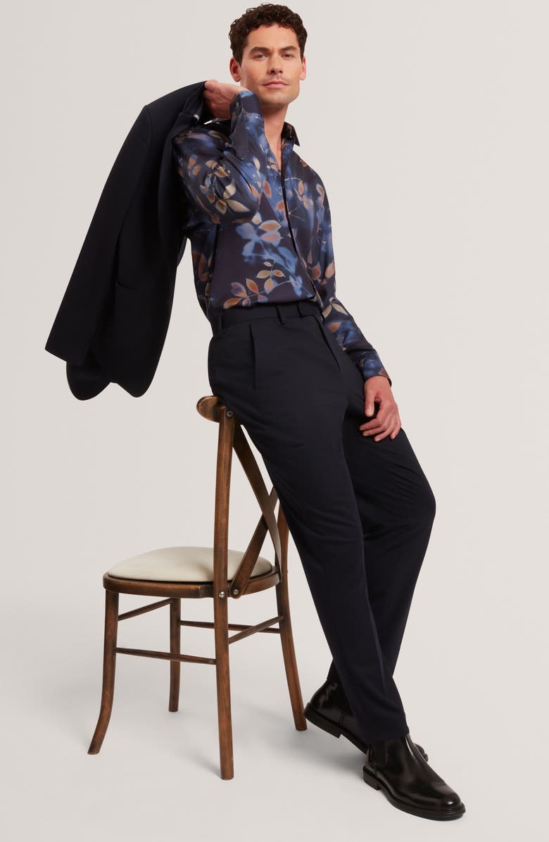 Ted Baker Kalmill Print Button-Up Shirt, Alternate, color, Navy