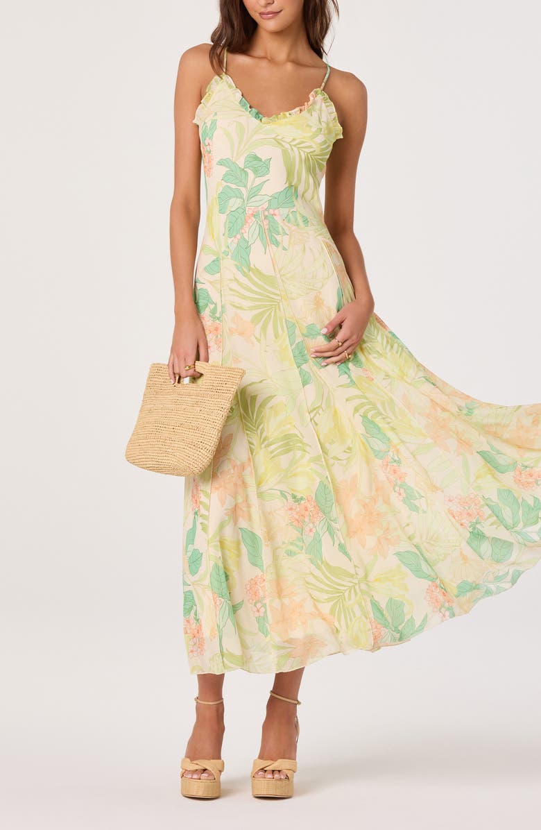 ASTR the Label Hana Floral Print A-Line Dress, Alternate, color, Green Peach Tropical