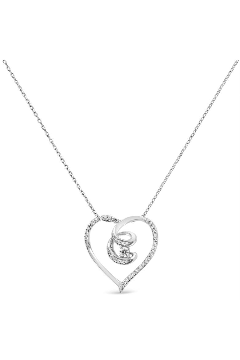 Silver 1/4 Cttw Diamond Open Heart Twisted Awareness Ribbon Pendant Necklace, Alternate, color, White