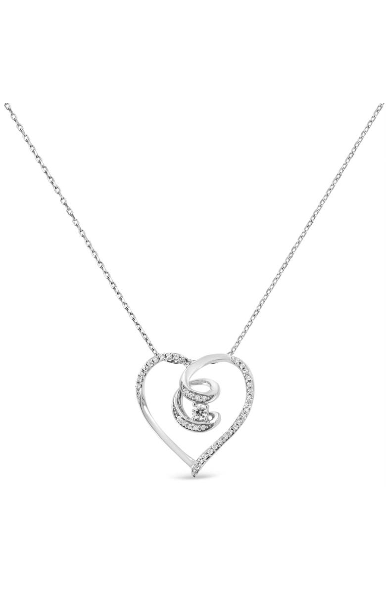 Haus of Brilliance Silver 1/4 Cttw Diamond Open Heart Twisted Awareness Ribbon Pendant Necklace, Alternate, color, White