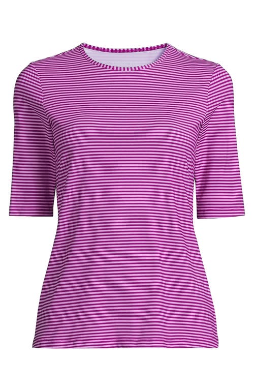 Lands' End Elbow Sleeve Relaxed Upf 50 Rash Guard In Crimson Rose Mini Stripe