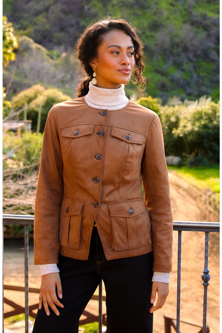 Faux Suede Cargo Jacket, Alternate, color, CAMEL