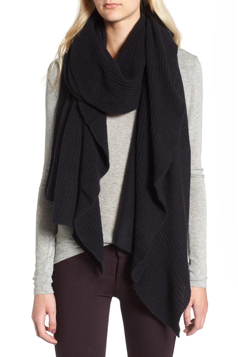 Cashmere Ruffle Wrap, Alternate, color, BLACK