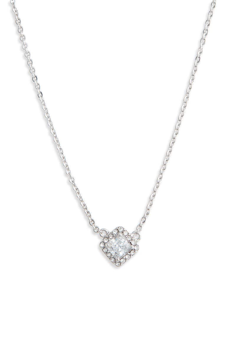 Halo Cubic Zirconia Square Pendant Necklace, Main, color, CLEAR- SILVER