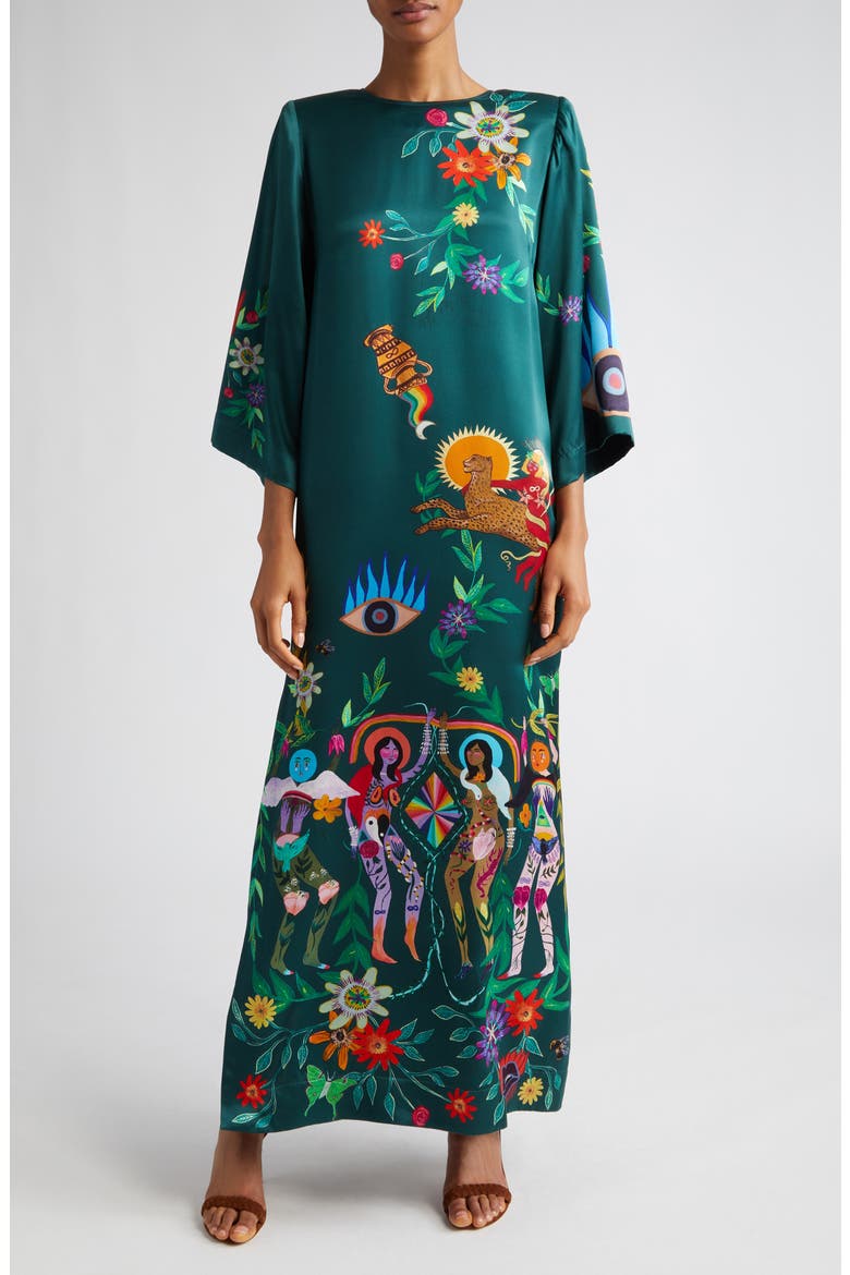 Agatha Satin Silk Column Maxi Dress, Main, color, TEAL