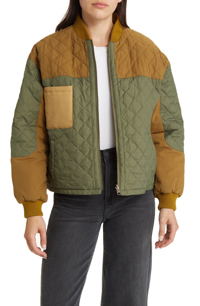 THE GREAT. Reversible Multicolor Quilted Down Jacket, Main, color, 