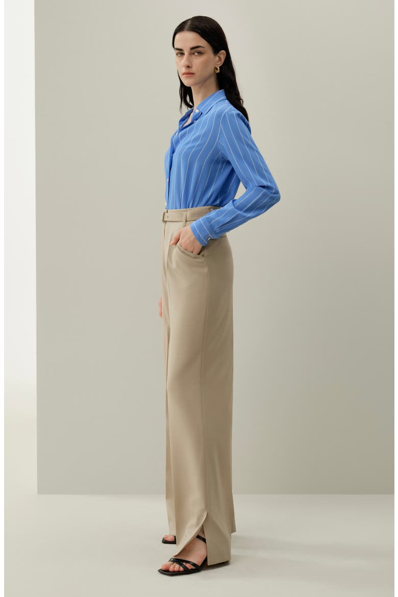 Women's Silk-Wool Blend High-Waisted Wide-Leg Pants, Alternate, color, Almond