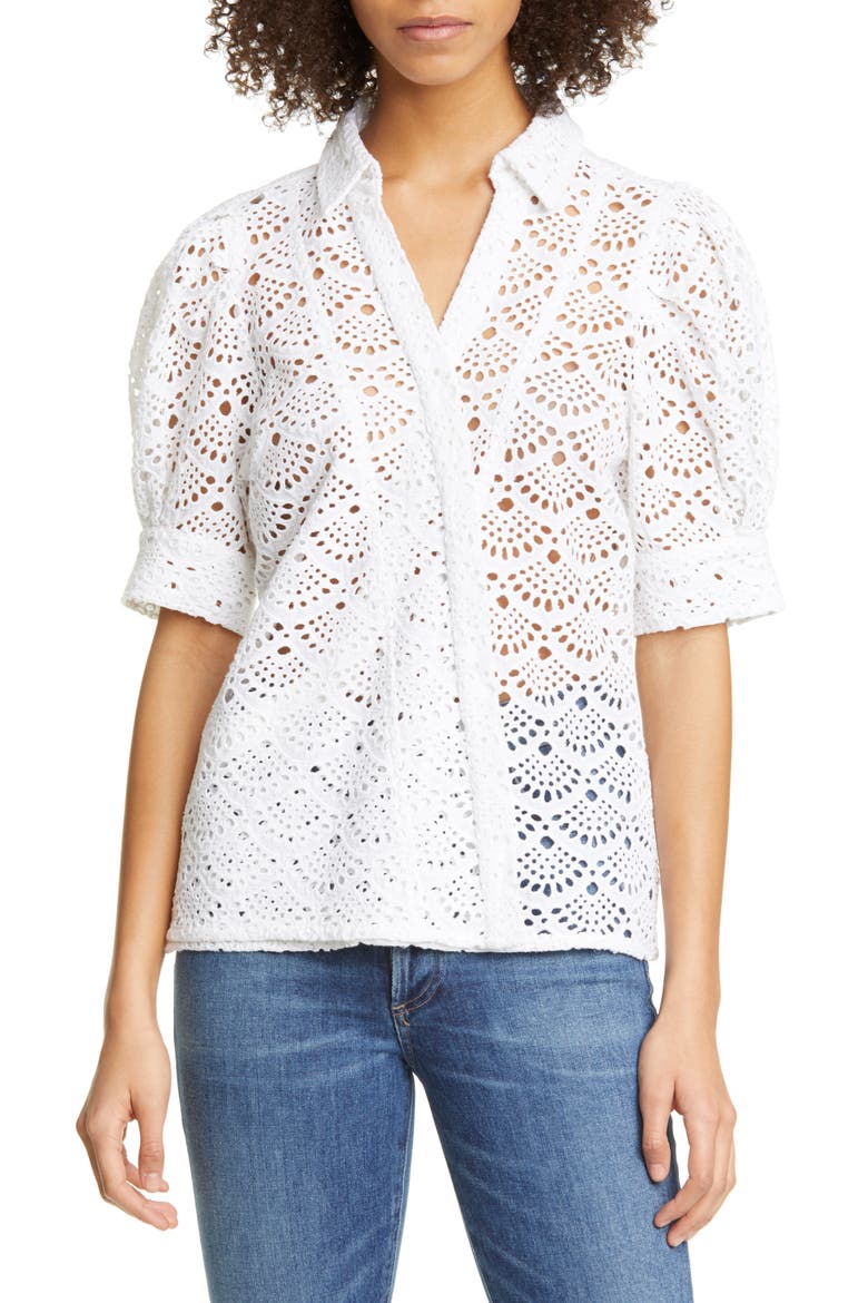 Angela Cotton Eyelet Puff Sleeve Blouse, Main, color, WHITE