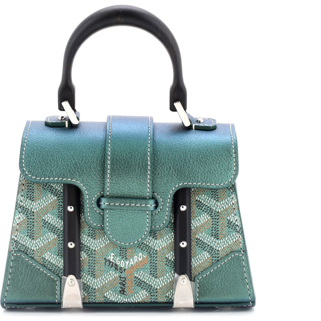 Pre-owned Goyard Goyard Structured Saigon Top Handle Bag Coated Canvas With Leather Nano In Green