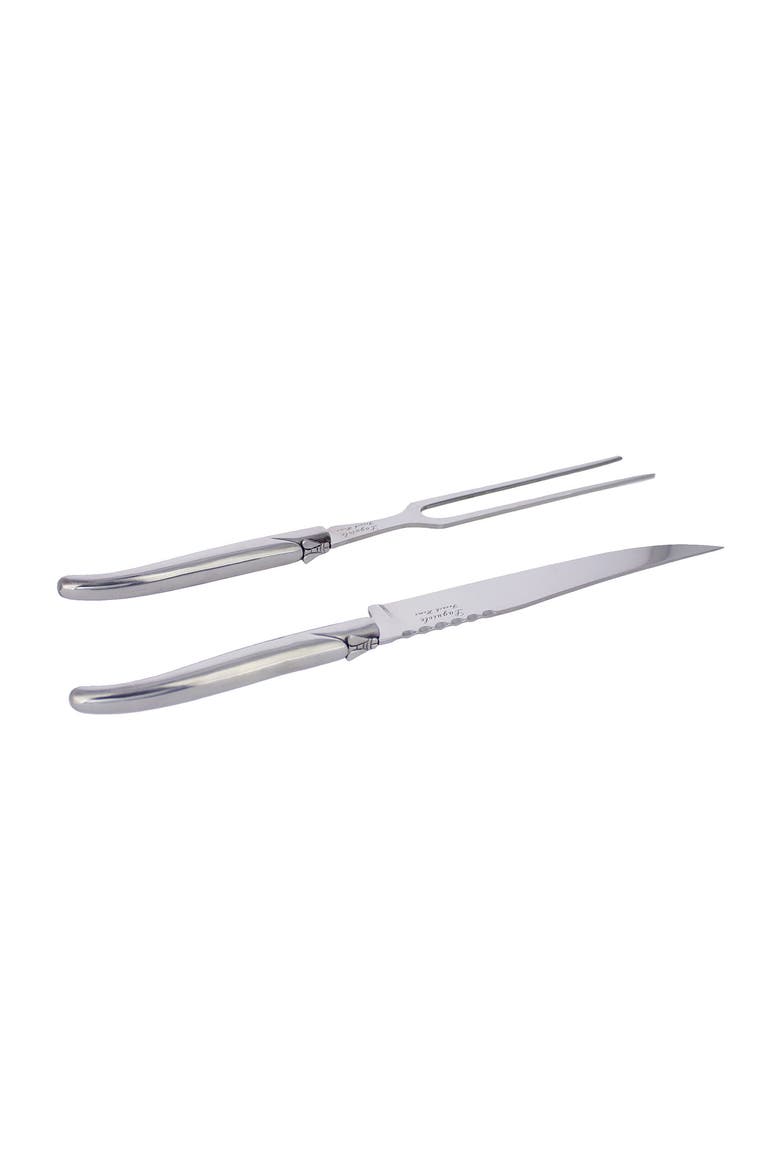 Laguiole Stainless Steel Carving Knife & Fork Set, Alternate, color, SILVER