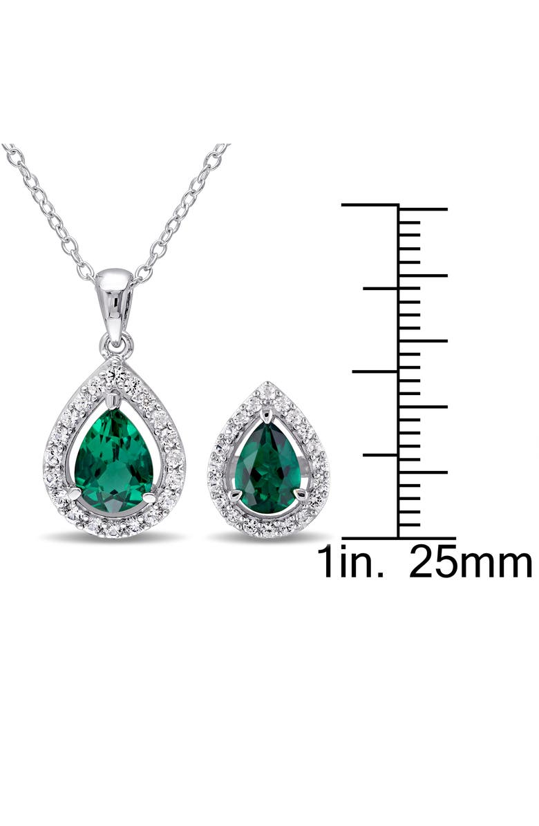 DELMAR Lab Created Emerald and White Sapphire Pear Earrings & Necklace Set, Alternate, color, Green