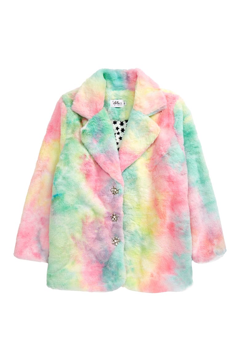 Lola & the Boys Kids' Tie Dye Faux Fur Coat, Main, color, MULTI