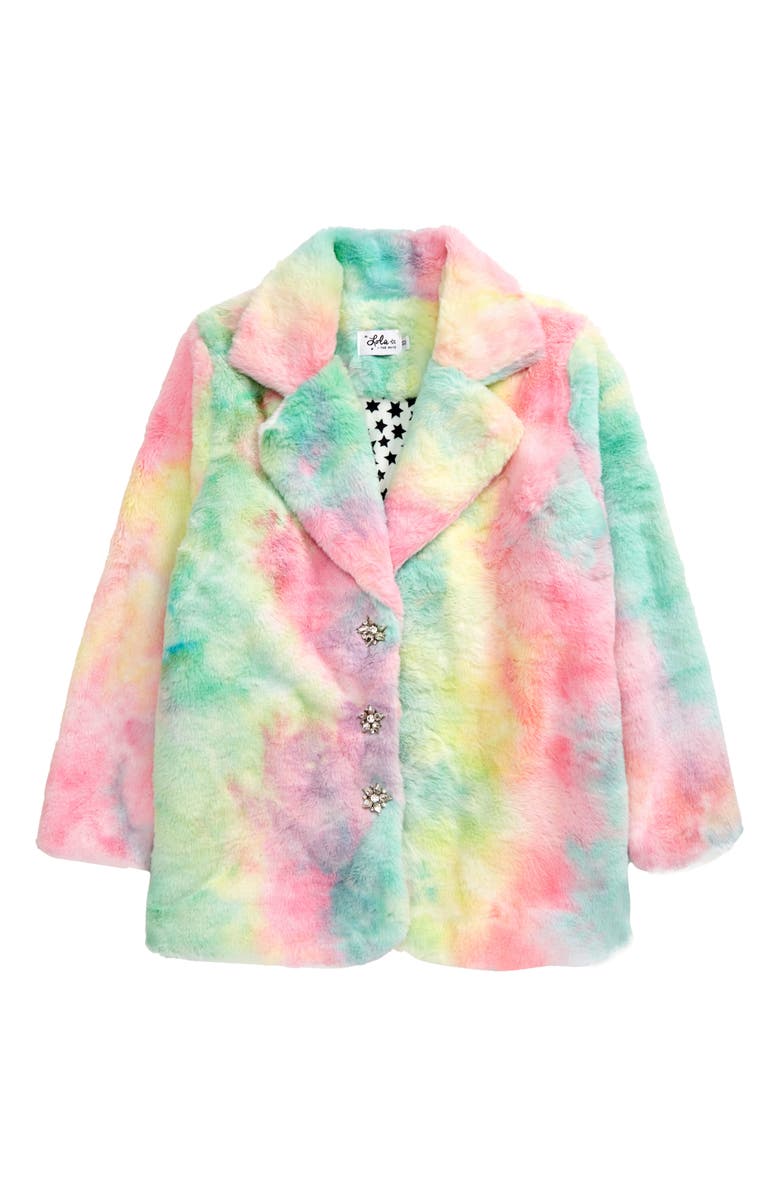 Lola + The Boys Lola & the Boys Kids' Tie Dye Faux Fur Coat, Main, color, 