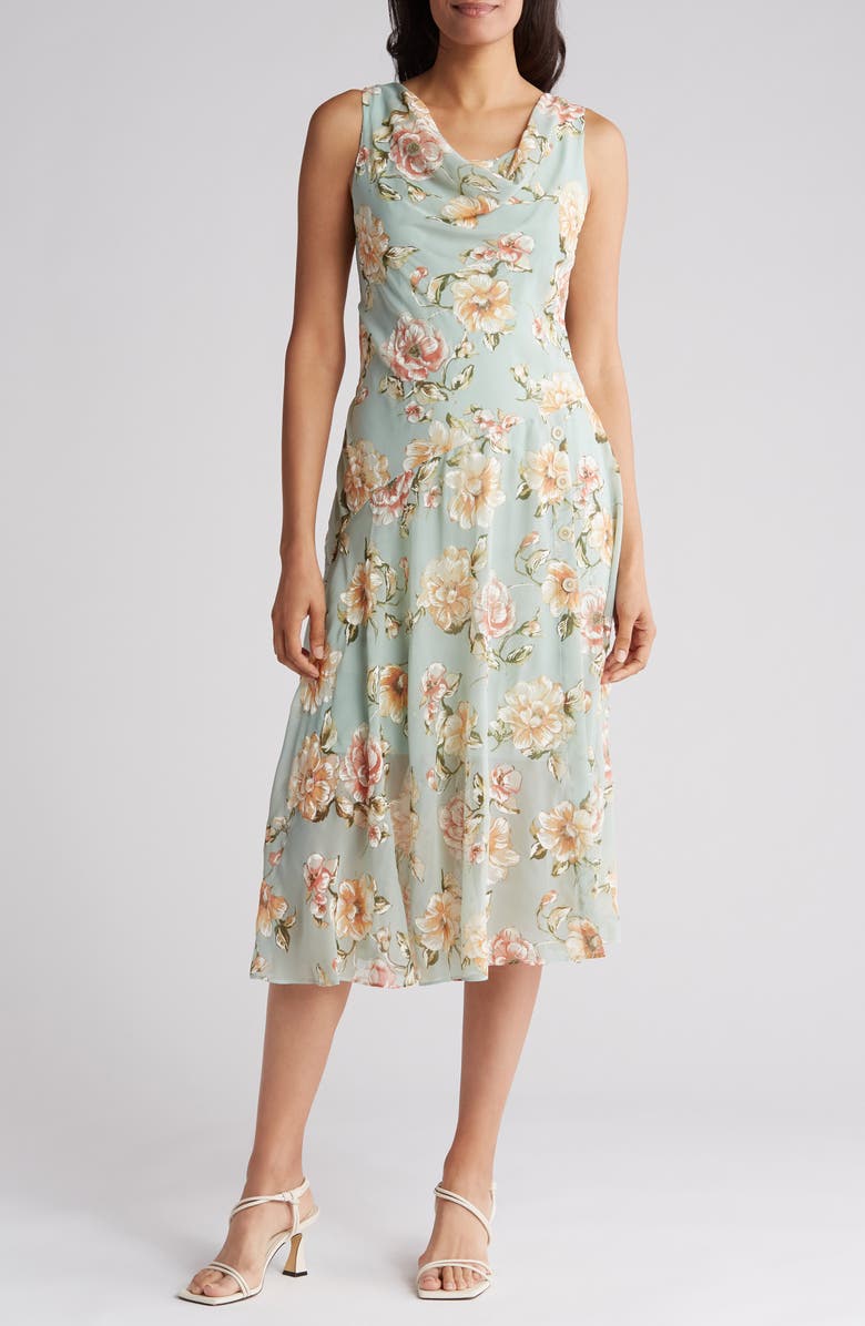 Robbie Bee Floral Sleeveless Chiffon Midi Dress, Main, color, 