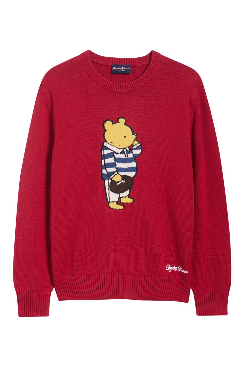 Rugby Pooh Cotton & Wool Crewneck Sweater, Main, color, RED